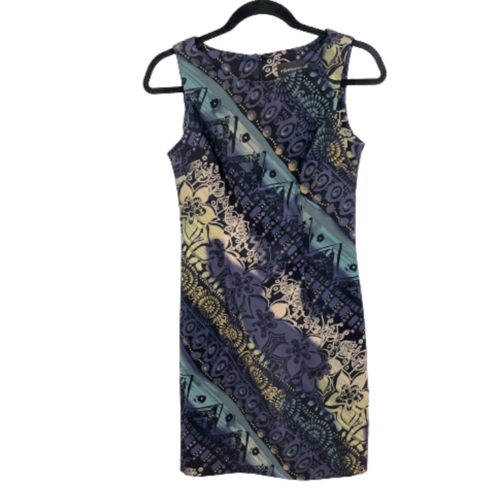 Connected Petite Purple Black Yellow Floral Abstract Sleeveless Sheath Size 4P